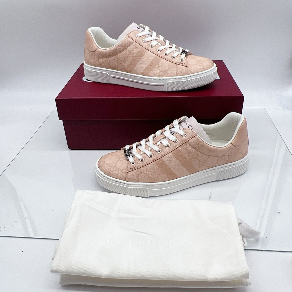 GUCCI Women's Pink GG Supreme Ace Tonal Web Sneakers 812026 EU 36.5 US 6.5 - NEW - Picture 2 of 14